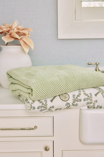 Harborview Herringbone Garden Green Blanket2