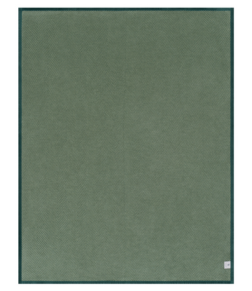 Forest green blanket with herringbone weave pattern and darker green border.8
