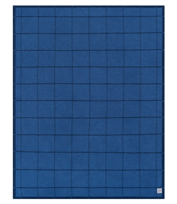 Navy blue blanket with windowpane grid pattern throughout.7