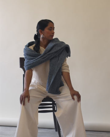 Bayside Herringbone Midnight Navy Shawl3